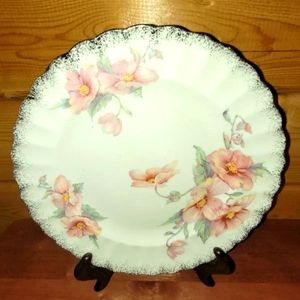 Antique 1925 Sebring Pottery Dinner Plate Pink Rose of Sharon Scalloped Edge VTG